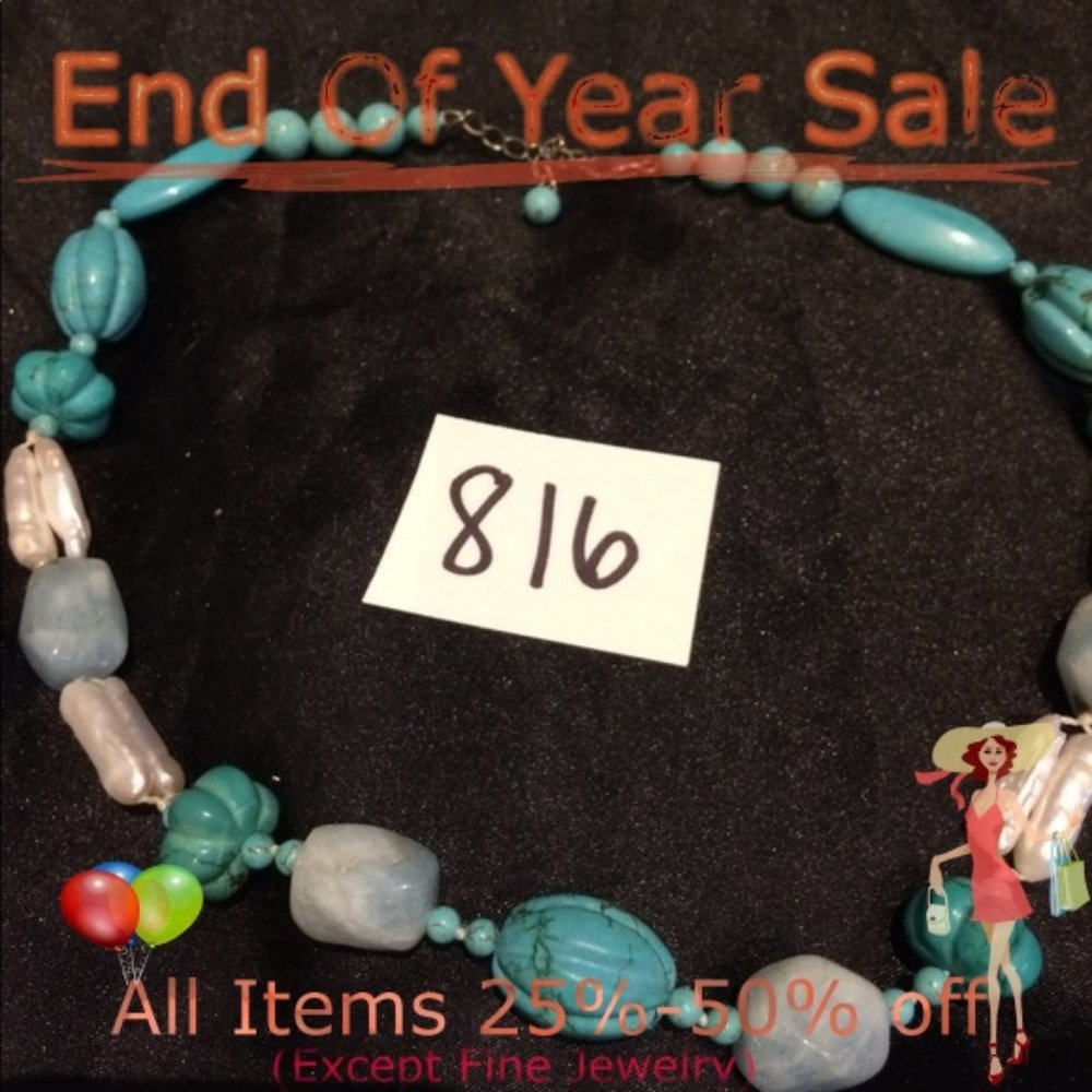 Multicolor turquoise necklace and pearl